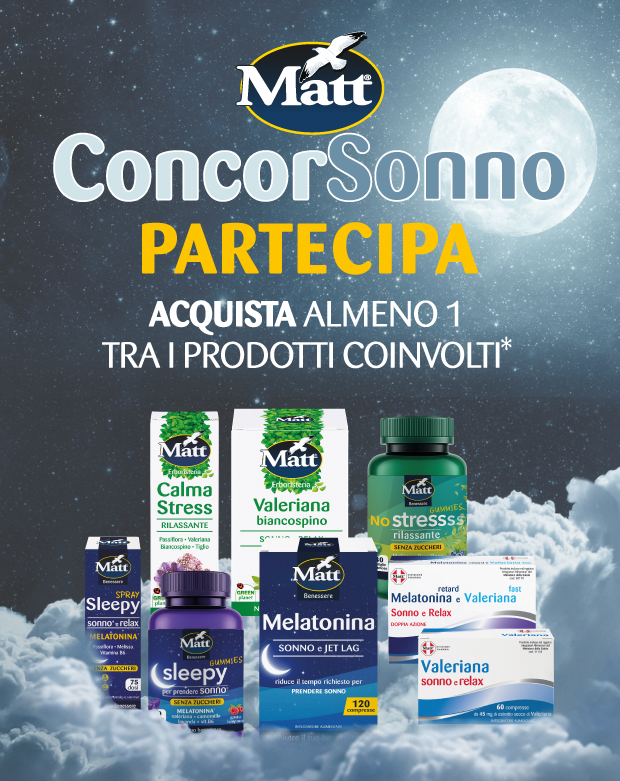 Immagine smartphone:  Matt, ConcorSonno, dal 01 giungno al 15 luglio, acquista 1 prodotto a scelta tra quelli coinvolti. Ogni giorno in palio un completo letto Dalfilo, ogni settimana in palio 500 € in buoni spesa